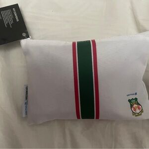 White Pouch with Green and Red Stripe